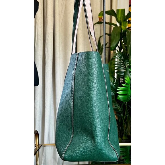 RARE!! AUTHENTIC TORY BURCH KELLY GREEN AND PINK LEATHER PERRY TOTE SHOULDER BAG - Picture 5 of 12